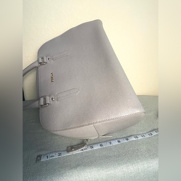 Furla Elena Satchel Hand Carry Bag Gray Saffiano Leather Shoulder Strap EUC - Picture 12 of 13